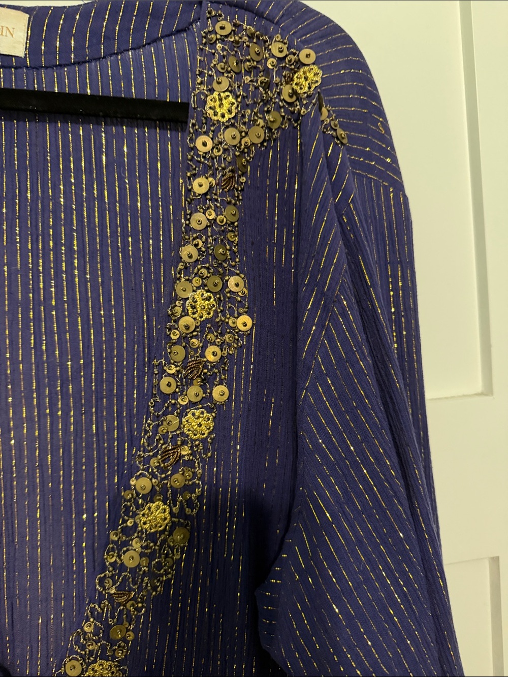 A. B. Lambdin Vintage Women's Beaded Embellished V-Neck Tunic in Royal Blue - Picture 5 of 9